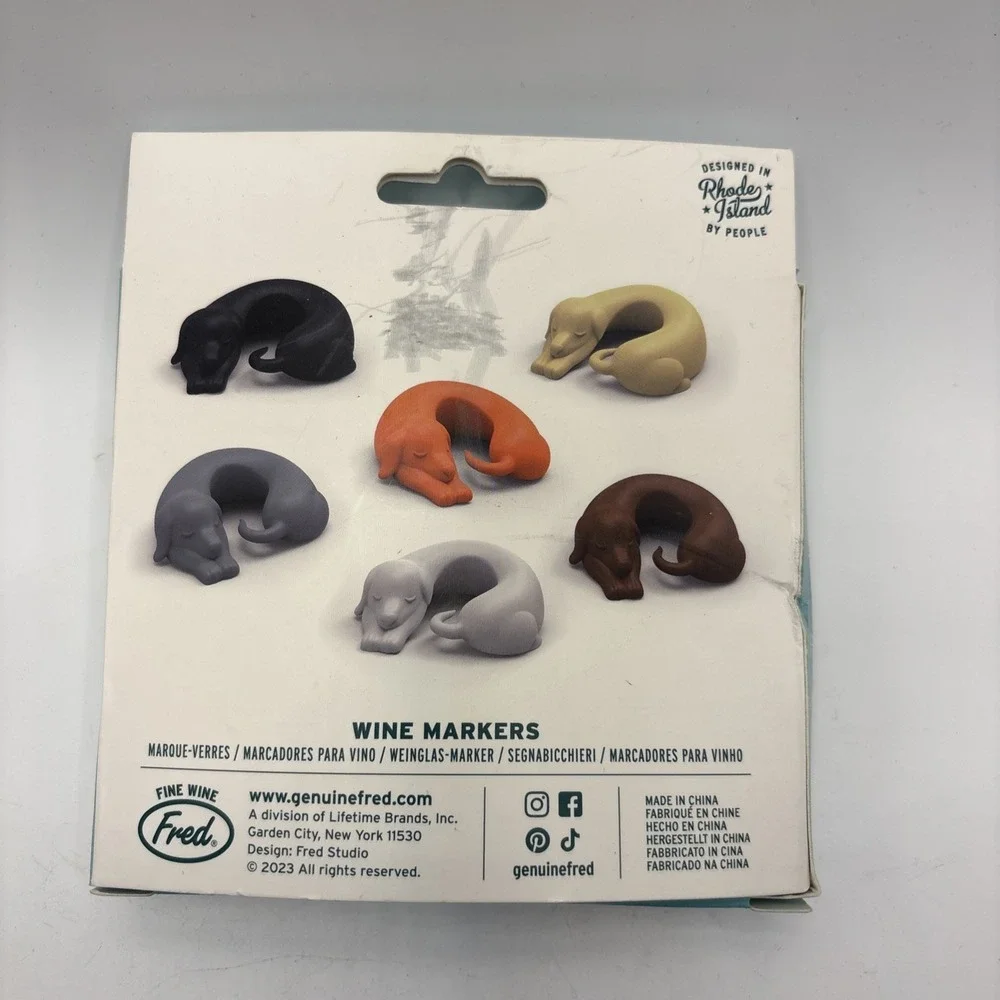 Genuine FRED Set of 6 WINER DOGS Silicone WEINER DOG‎ Wine Glass MARKERS/Charms
